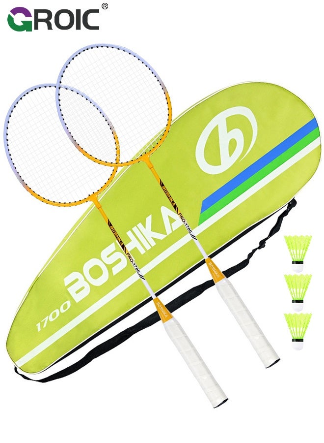 GROIC Badminton Racket Set, Includ 2 Rackets, 3 Birdies, 1 Carrying Bag, Lightweight and high Performance for Sports, Training and Entertainment, Outdoor Game for Adult Family Beginner, Badminton Racquet - Image 1